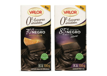 Valor Chocolate negro 85%, sin azucares añadidos valor 100 g
